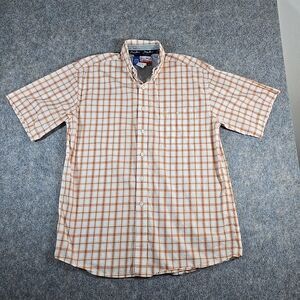 Wrangler George Straight Large Button-up Short Sleeve White Orange Plaid Shirt